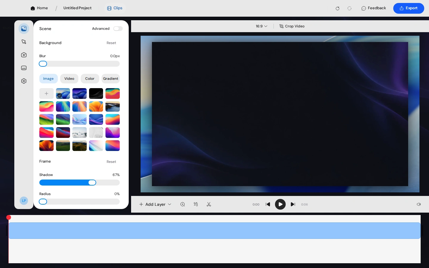 ZEDFRAME video editor with a demo video and timeline